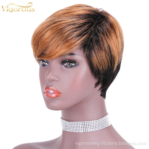 Cheap highlight gold wholesale short glueless private label inch bob pixie cut brazilian 100% raw human hair wig black women